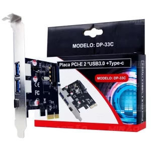 Placa PCi-E 2 USB 3.0 e Tipo-C (DP-33C)