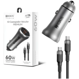 Carregador Veicular Power Turbo 60w Premium Cabo Dual Tipo-C (CRV-202C)